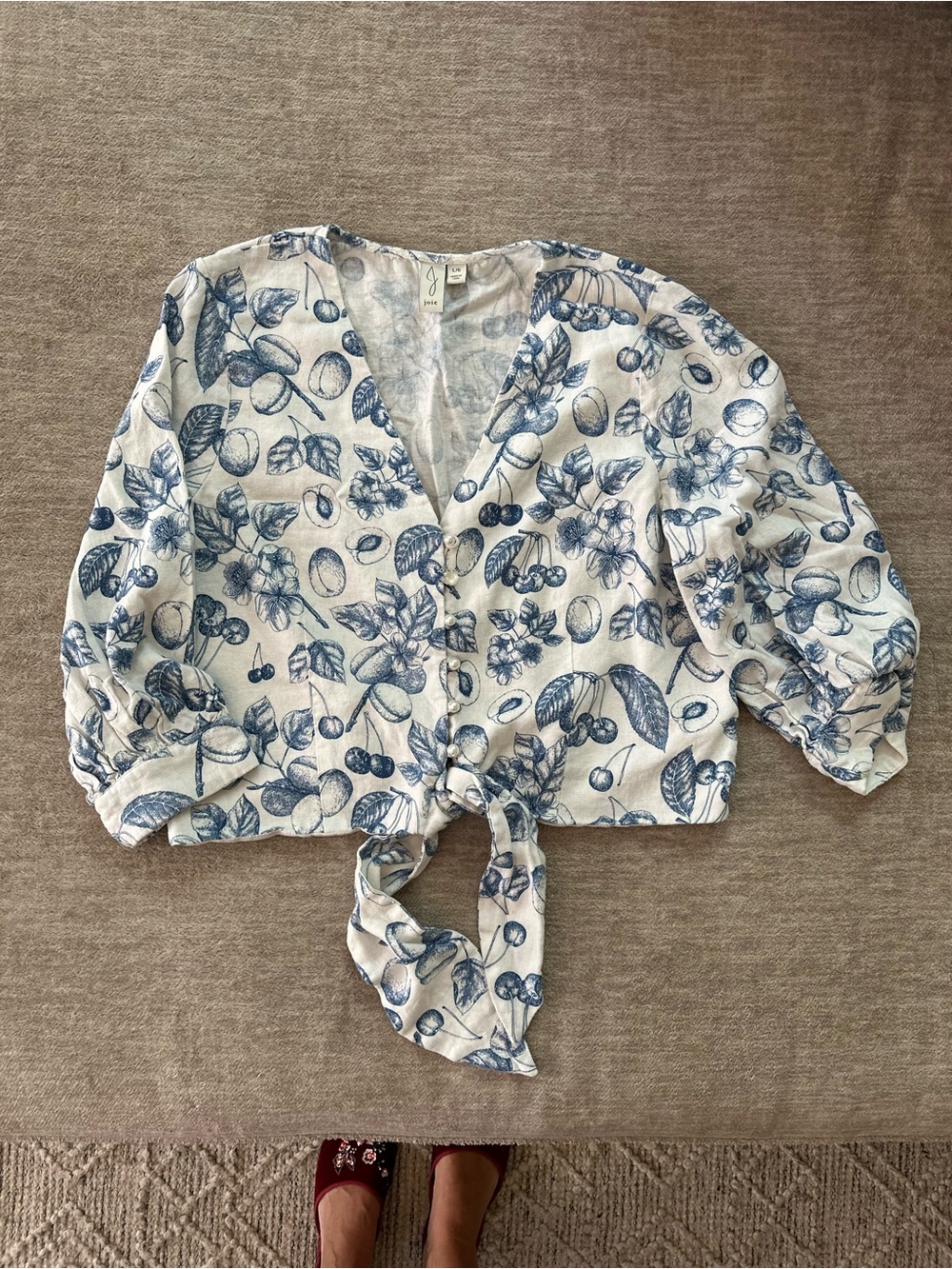 Joie Blue Botanical Toile Linen Blend Top